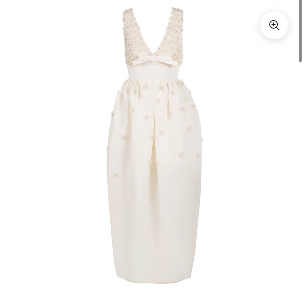 RAINEY DRESS IN IVORY SILK FAILLE WITH FLORAL APPLIQUÉ - Picture 2 of 11